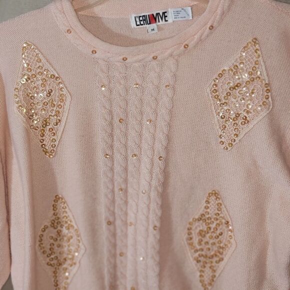 Pink Angora Sequin Sweater Womens Medium Wool Blend Winterwear Pastel Feminine - Picture 3 of 12